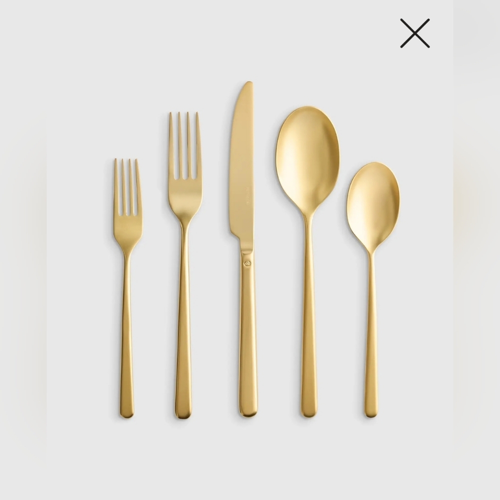 NEW! Quince- Sambonet Gia Minimalist 20 Piece Brushed Gold Flatware Set! (B3)